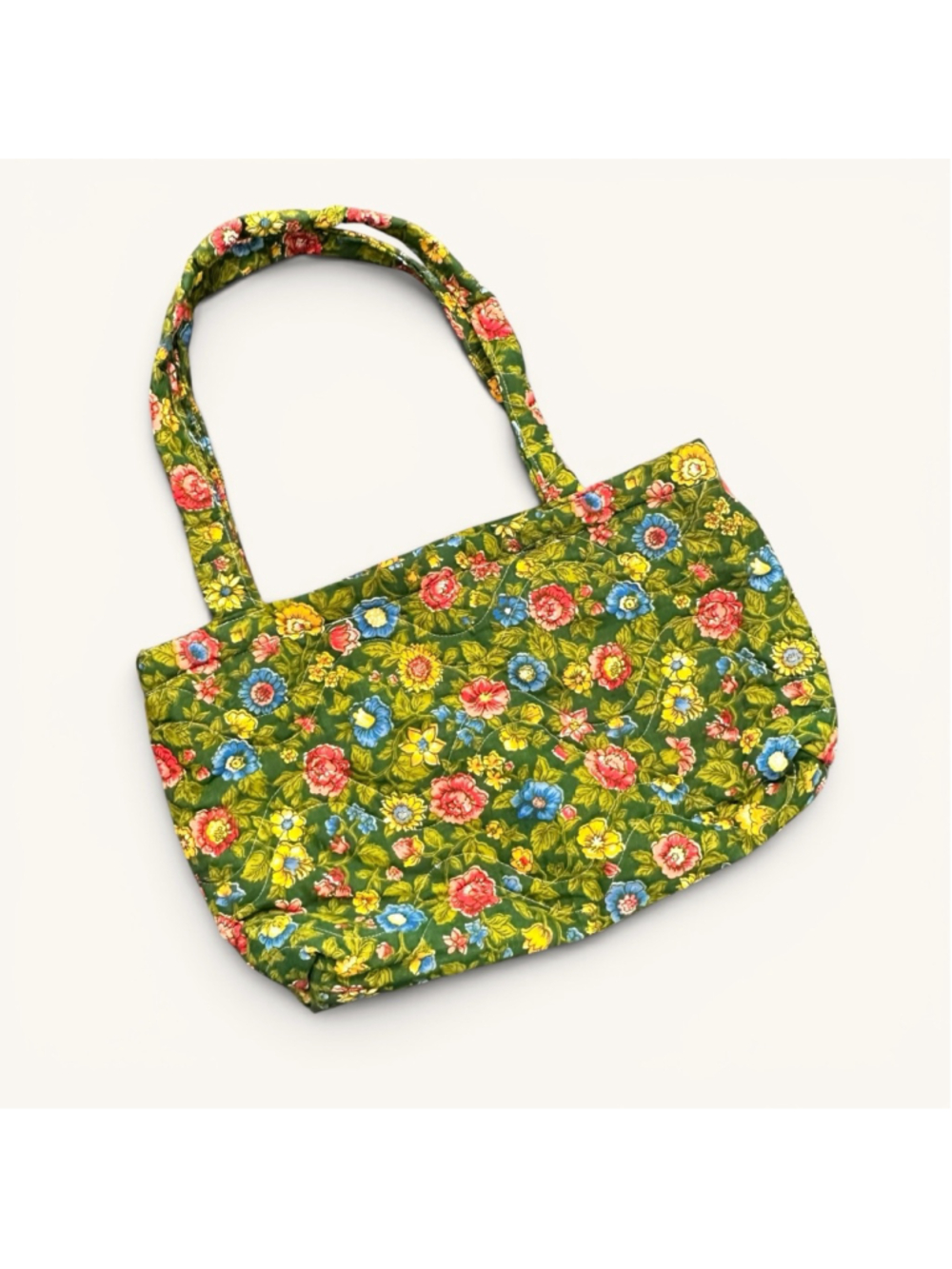 Vintage Floral Quilted Tote Green Cottagecore Grandma Chic Shoulder Bag